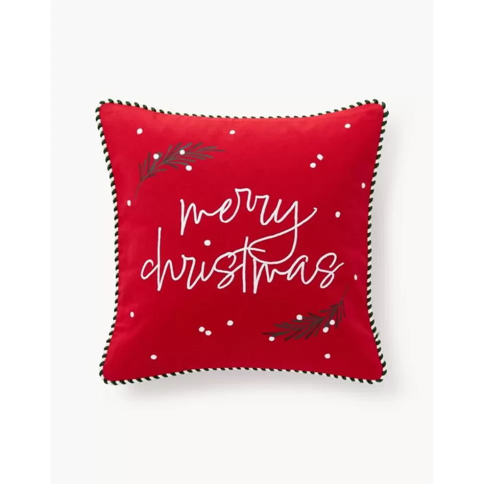 Store Westwing Collection Bestickte Baumwoll-Kissenhulle Mary Mit Weihnachtlichem Motiv