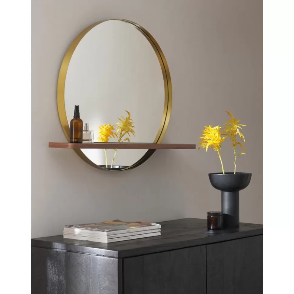 Best Sale Westwing Collection Runder Wandspiegel Kenny Mit Holz-Ablage
